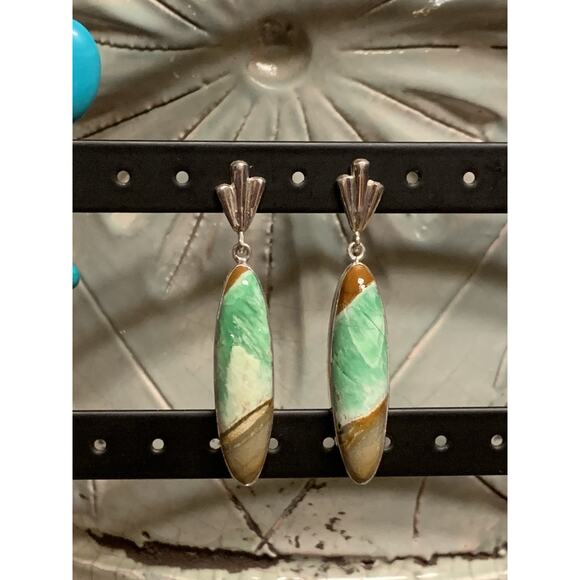 Sterling Silver and Variscite Earrings Dangle SEE FULL DESCRIPTION - Picture 1 of 8